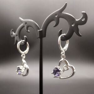 925 Sterling Silver Heart Earrings Lab Purple Amethyst Anniversary Birthday Gift